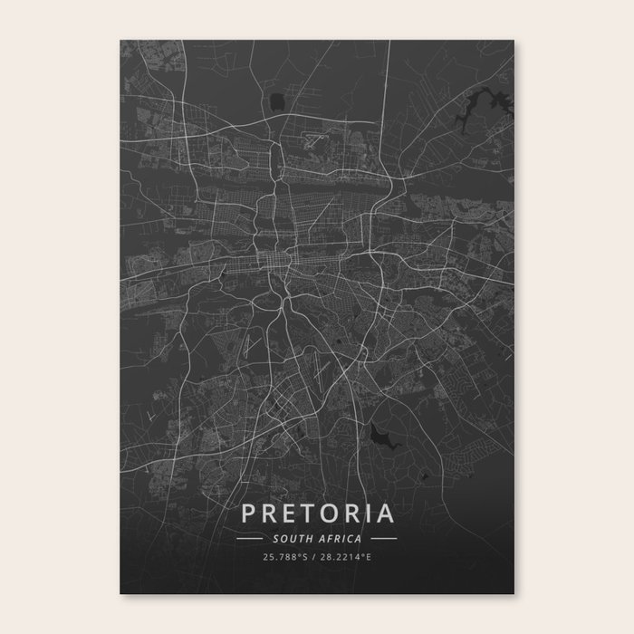 Pretoria, South Africa Dark Map Canvas Print by Designer Map Art
