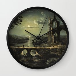 Classical Masterpiece 'A Ruined Gothic Church beside a River by Moonlight' by Sebastian Pether Wall Clock