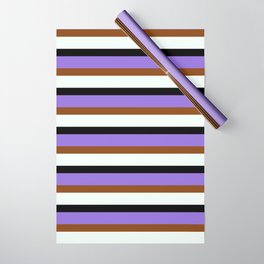 [ Thumbnail: Purple, Brown, Mint Cream, and Black Colored Stripes/Lines Pattern Wrapping Paper ]