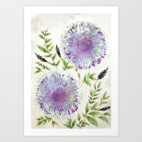 Dandelions Aquamarine Mauve Art Print