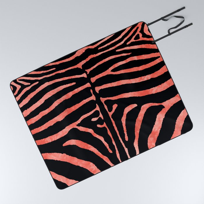  Zebra Wild Animal Tie Dye Print 268 Orange and Black Picnic Blanket