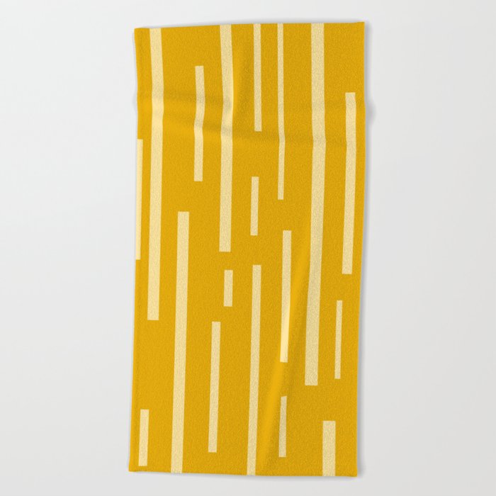Interrupted Lines Mid-Century Modern Minimalist Abstract Geometric Pattern in Honey Mustard Beach Towel