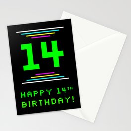 [ Thumbnail: 14th Birthday - Nerdy Geeky Pixelated 8-Bit Computing Graphics Inspired Look Stationery Cards ]