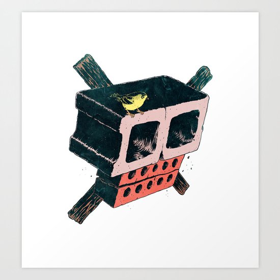 Brick Crossbones and a Bird Art Print