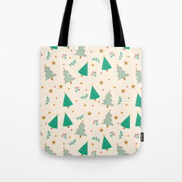 Christmas Pattern Turquoise Trees Tote Bag