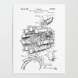 Jet Engine: Frank Whittle Turbojet Engine Patent Poster