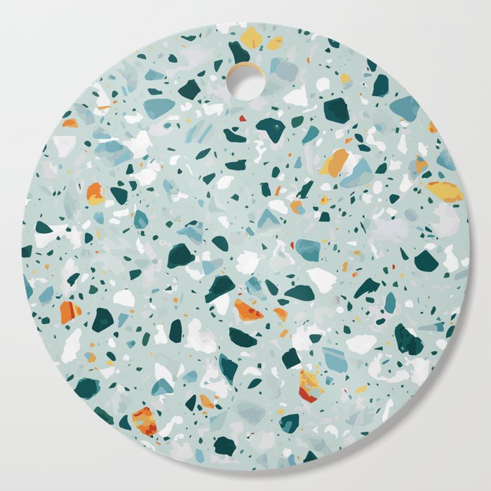 Mint Terrazzo, Eclectic Marble Texture Pattern, Colorful Neutral Pastel Illustration, Floor Tiles Cutting Board