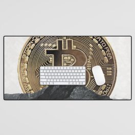Bitcoin rising behind the mountain Desk Mat
