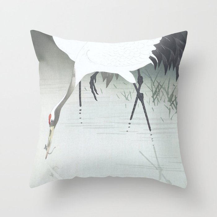 Two cranes fishing in the swamp - Vintage Japanese Woodblock Print Art Throw Pillow