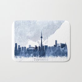 Toronto Skyline & Map Watercolor Navy Blue, Print by Zouzounio Art Bath Mat