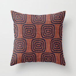 Mud Cloth Concentric Pattern 769 Blue and Sienna Throw Pillow