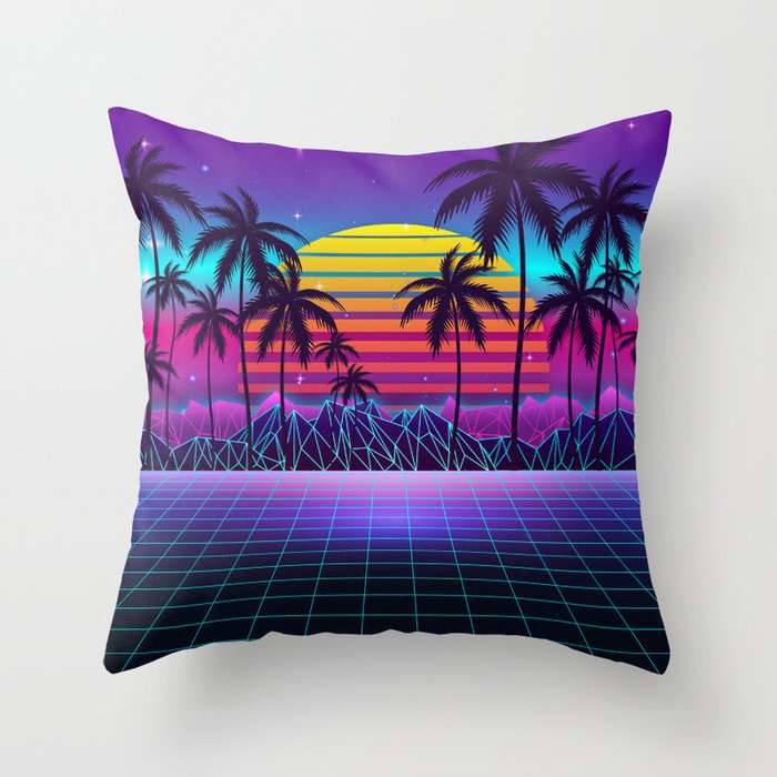 Radiant Sunset Synthwave Throw Pillow