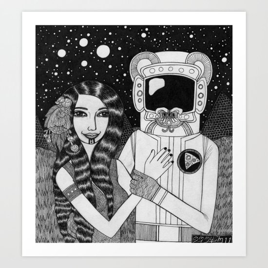 Girl with Ancient Astronaut Art Print