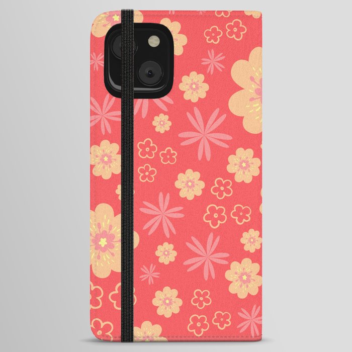 Retro Orange Floral Pattern - Red iPhone Wallet Case