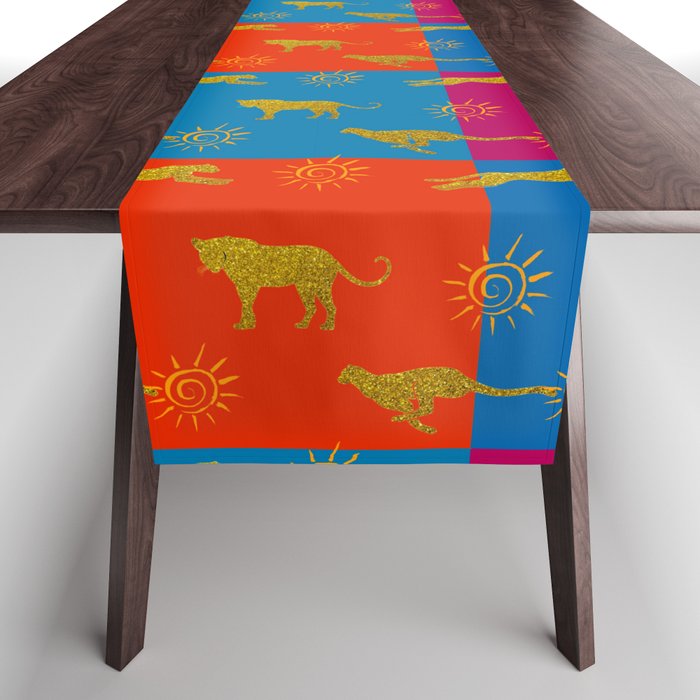 Quilt,patchwork.Sun,summer,cats,tigers,cheetah,boho art Table Runner