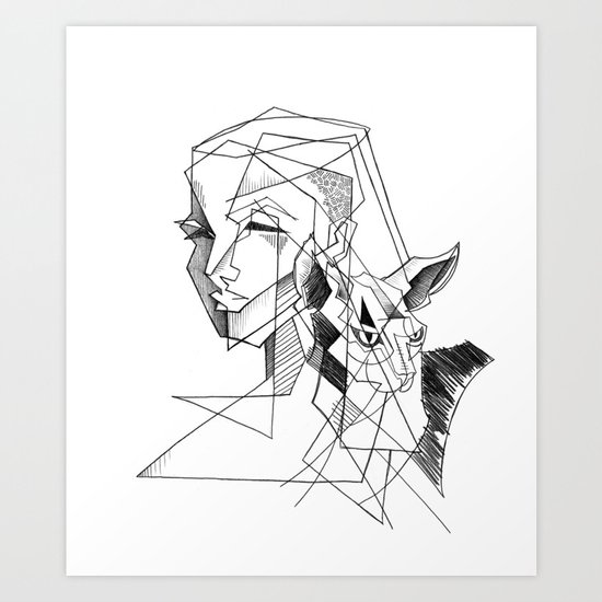 cat and his girl Art Print