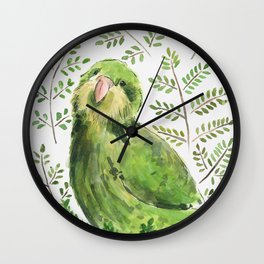 Kakapo in the ferns Wall Clock | Kiwiana, Kakapo, Nzbird, Parrot, Green, Nz, Newzealand, Illustration, Nativebird, Watercolor 