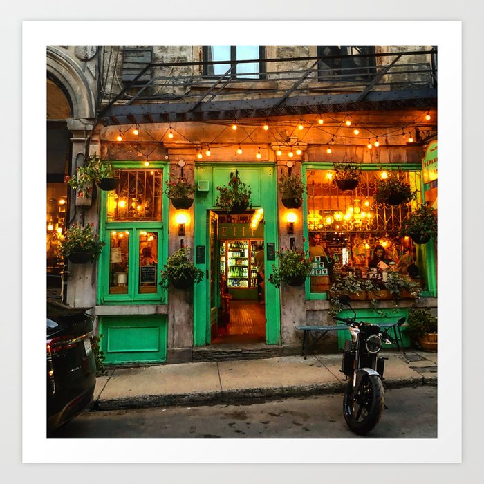 Green Cafe in Old Montreal Art Print
