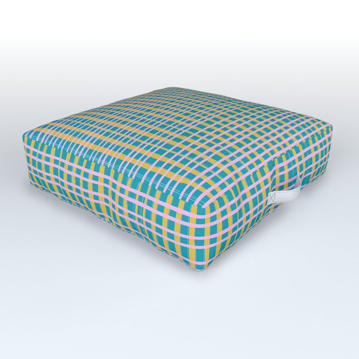 Plaid Lines in Blue Outdoor Floor Cushion