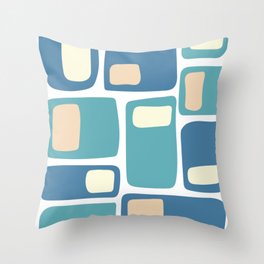 Mid Century Funky Squares in Celadon Blue, Teal, Light Yellow and Peach Throw Pillow