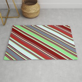 [ Thumbnail: Eyecatching Light Green, Light Cyan, Maroon, Slate Gray, and Red Colored Lines Pattern Rug ]
