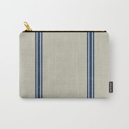 Blue Stripes on Linen color background French Grainsack Distressed Country Farmhouse Carry-All Pouch