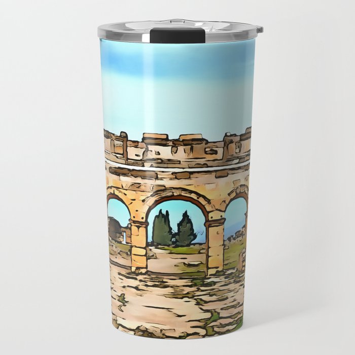 Frontinus Gate in Hierapolis, Pamukkale Black Outline Art Travel Mug