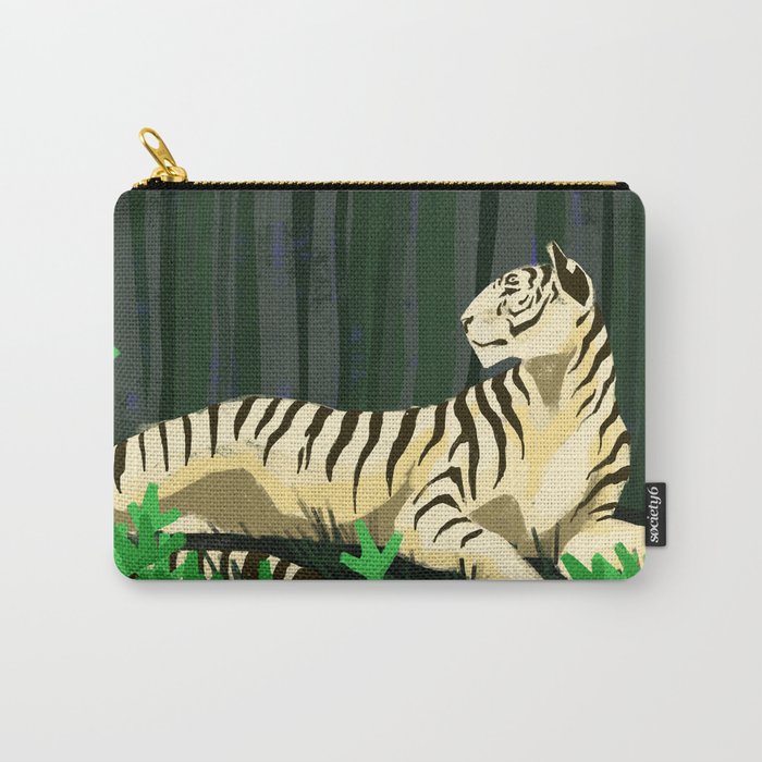 White Tiger On Green Carry-All Pouch