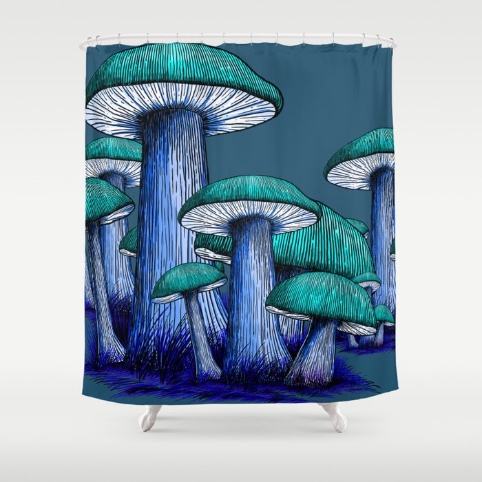 Magically Blue Mushrooms Shower Curtain