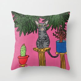 Standard Issue Cat with House Plants Throw Pillow