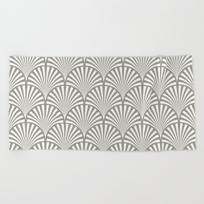 Art Deco Dark Grey & White Fan Pattern Beach Towel