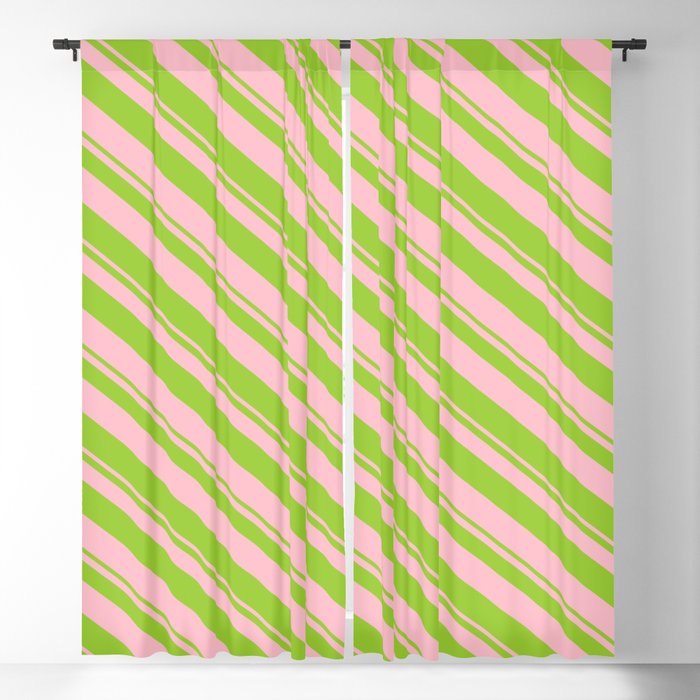 Green & Pink Colored Stripes Pattern Blackout Curtain