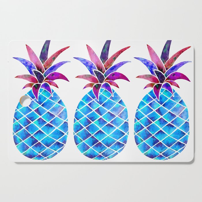 Pineapple Watercolor - Blue & Fuchsia Cutting Board