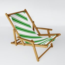 [ Thumbnail: White & Green Colored Striped/Lined Pattern Sling Chair ]