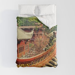 China Photography - Chinese Architecture By The Forest Duvet Cover