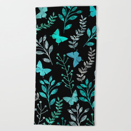 Watercolor flowers & butterflies IV Beach Towel