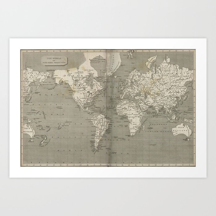 Vintage Map of the World (1820) 2 Art Print
