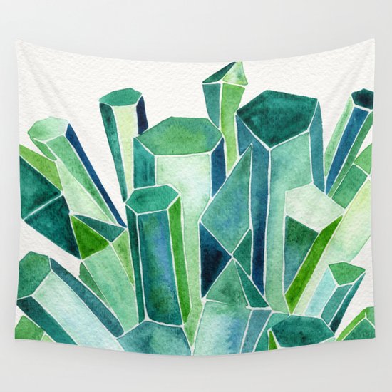 Emerald Watercolor Wall Tapestry