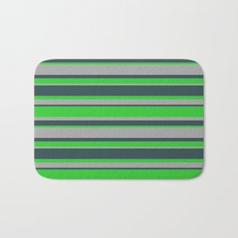 [ Thumbnail: Dark Slate Gray, Lime Green & Dark Gray Colored Stripes Pattern Bath Mat ]