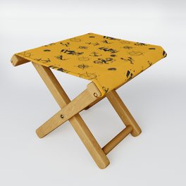 Mustard And Blue Silhouettes Of Vintage Nautical Pattern Folding Stool