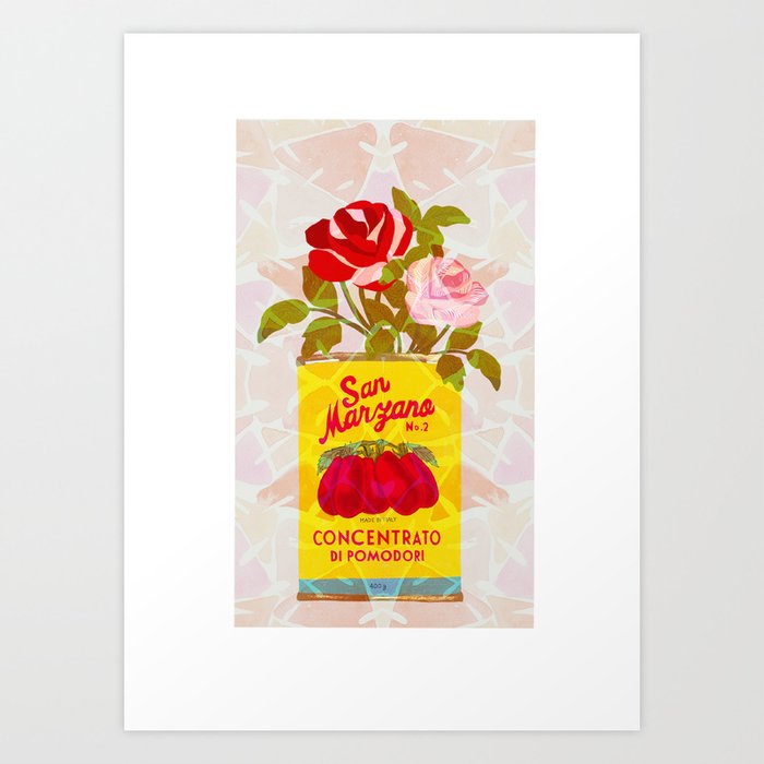 Tomato Tin Can Floral Bouquet - Yellow Art Print