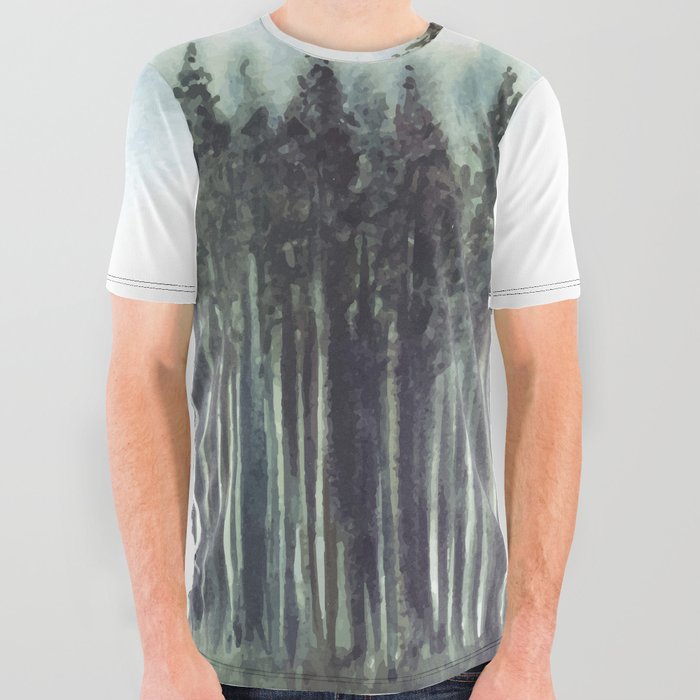 Pine Tree Forest Watercolor All Over Graphic Tee