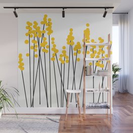 Hello Spring! Yellow/Black Retro Plants on White #decor #society6 #buyart Wall Mural