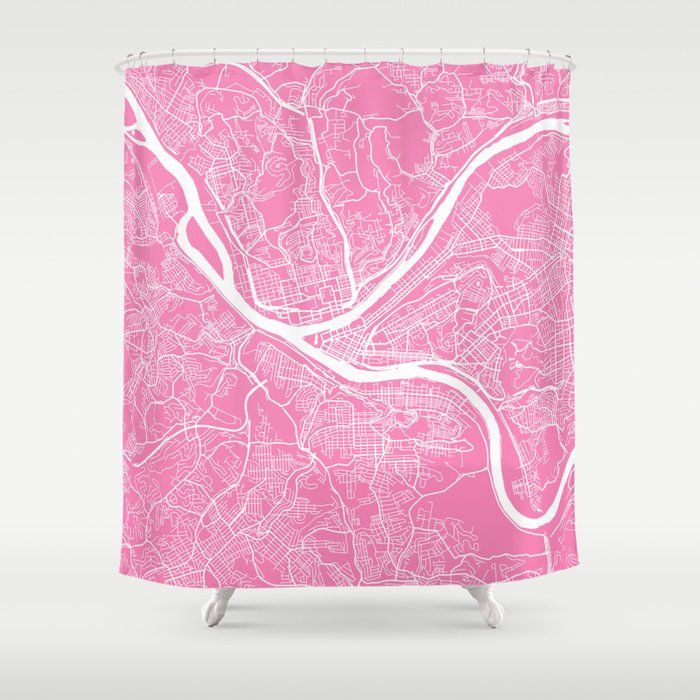 Pittsburgh map pink Shower Curtain