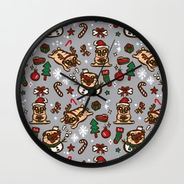 Pugs in christmas party Wall Clock
