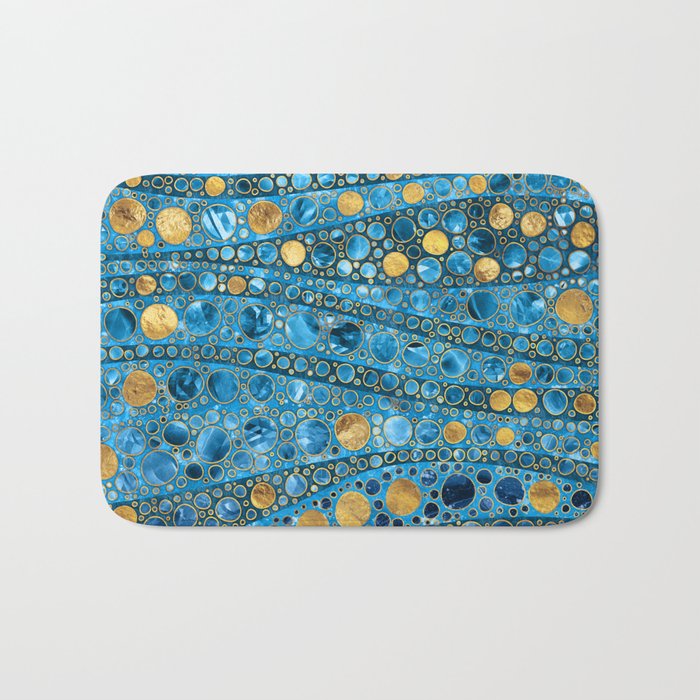 Dot Art Waves - Blue Gemstone and Gold Bath Mat