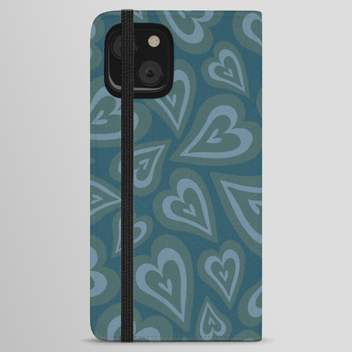 Retro Swirl Love - Navy iPhone Wallet Case