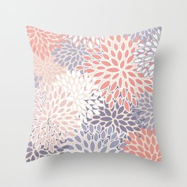  Modern Flowers Print, Coral, Pink and Purple Throw Pillow