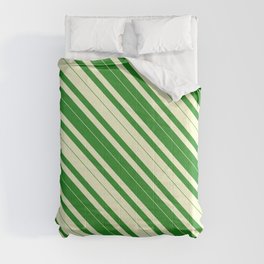 [ Thumbnail: Light Yellow & Forest Green Colored Lined/Striped Pattern Comforter ]