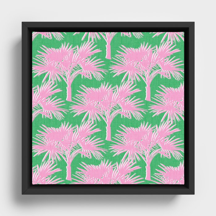 70’s Retro Palm Springs Pink on Kelly Green Framed Canvas
